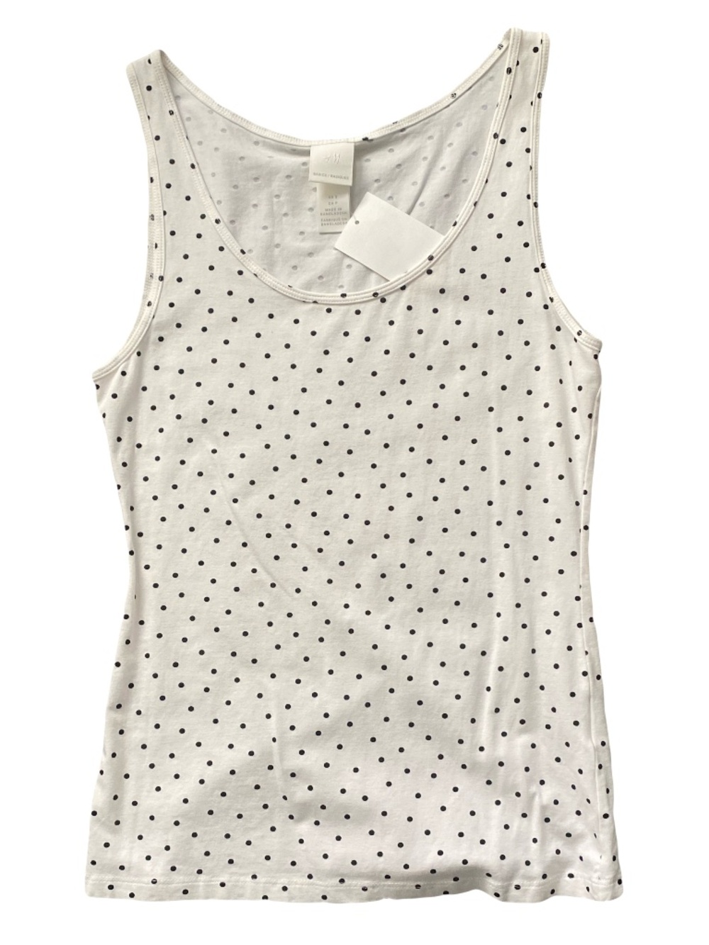 NWT H&M White Polka Dot Cotton Elastic Tank Top Size S